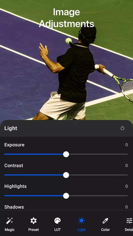 Adjust the brightness, shadows, and contrast of your photos in AI Enlarger MOD APK