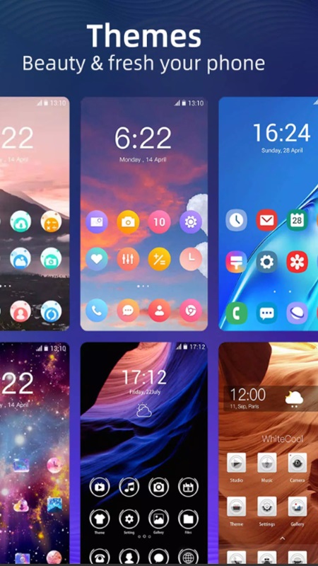 Diverse interfaces and beautiful online wallpapers in Pie Launcher version 2025 MOD APK