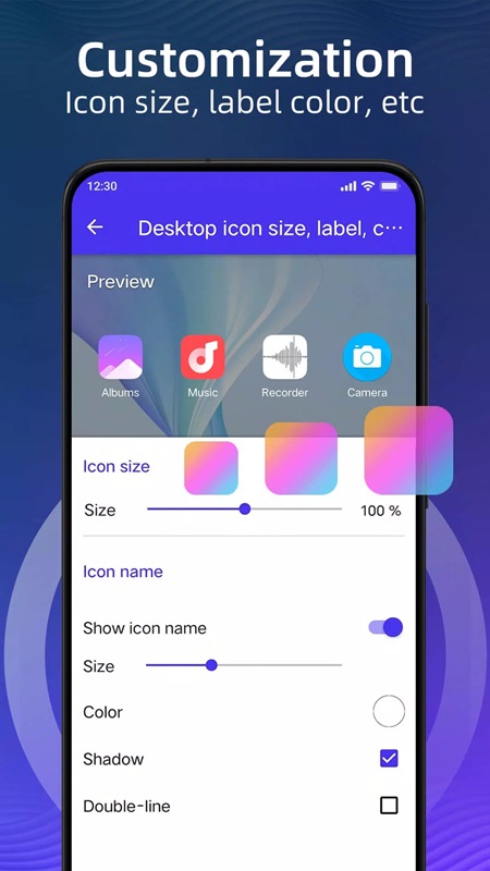 Customize size, icons displayed on device interface in Pie Launcher version 2025 MOD APK