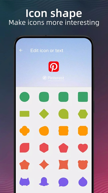 Choose icon shape and color according to your preference in Pie Launcher version 2025 MOD APK