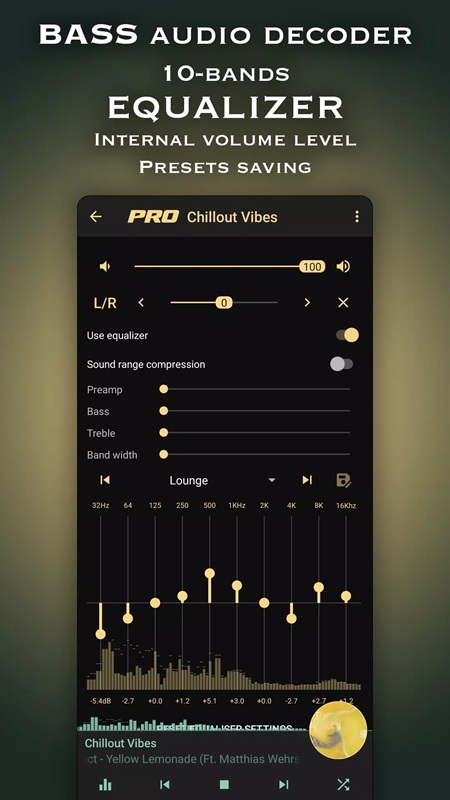 Use the equalizer to fine-tune the sound quality in Chillout & Lounge music radio MOD APK
