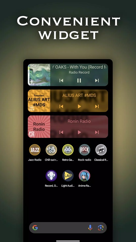 Create music and radio program widgets right on your screen in Chillout & Lounge music radio MOD APK