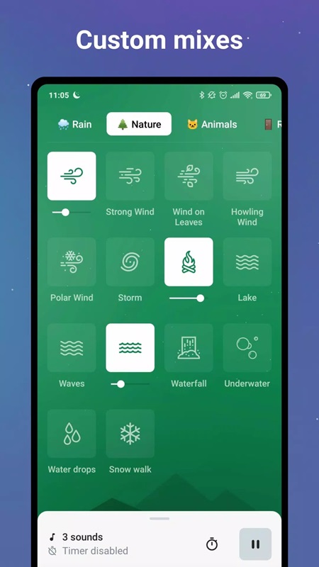 Create your own sound mix in Sleep Sounds White Noise MOD APK
