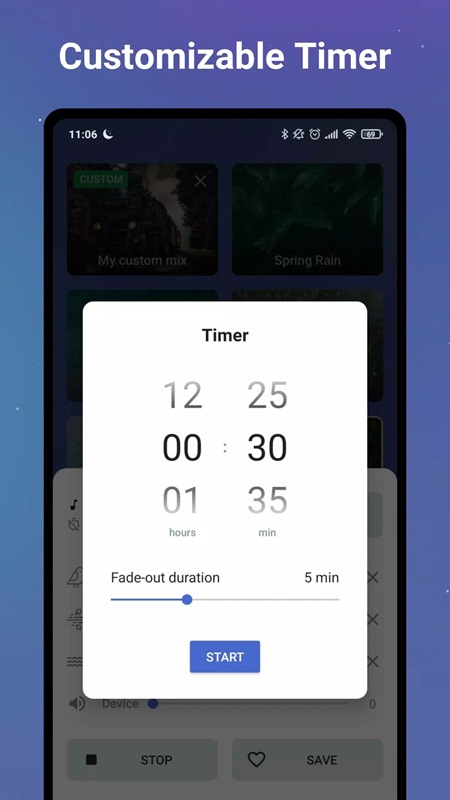 Customize the appropriate timer time in Sleep Sounds White Noise MOD APK