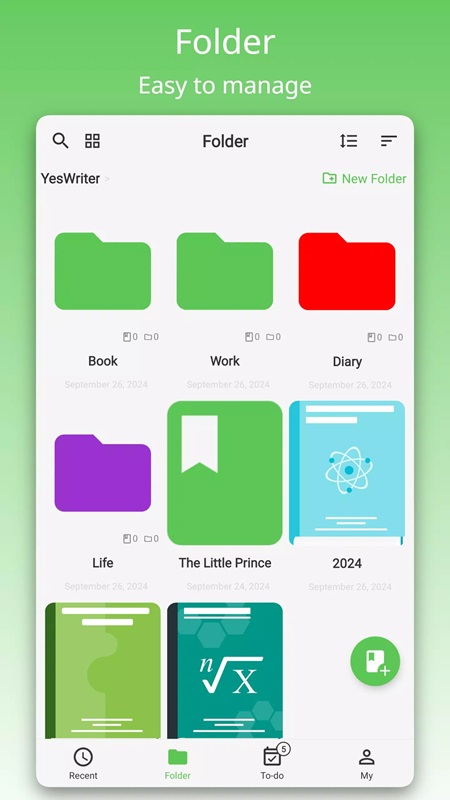 Create more different folders, making management simpler in YesWriter MOD APK