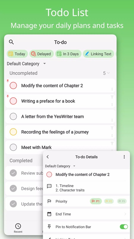 Add to-do list in YesWriter MOD APK
