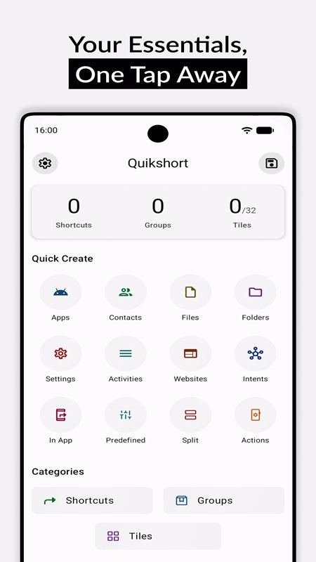 Select the necessary items to create and customize shortcuts in Quikshort MOD APK