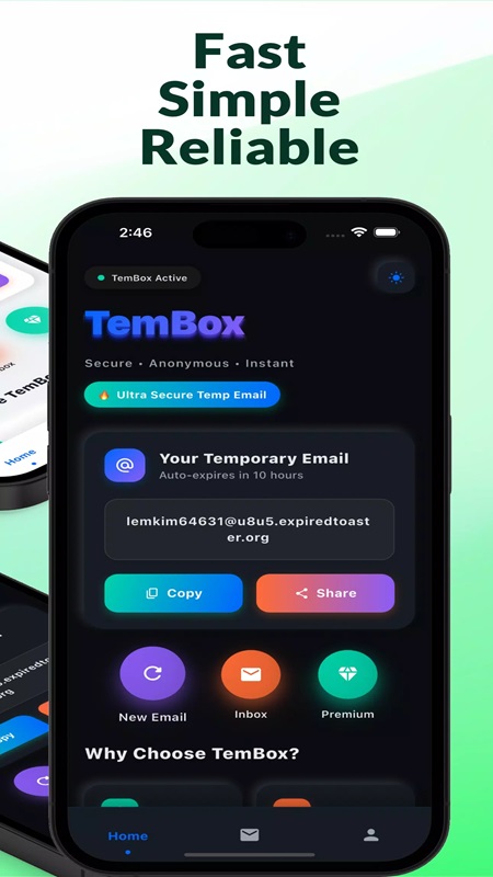 Protect your email fast, safe and extremely reliable in TemBox MOD APK