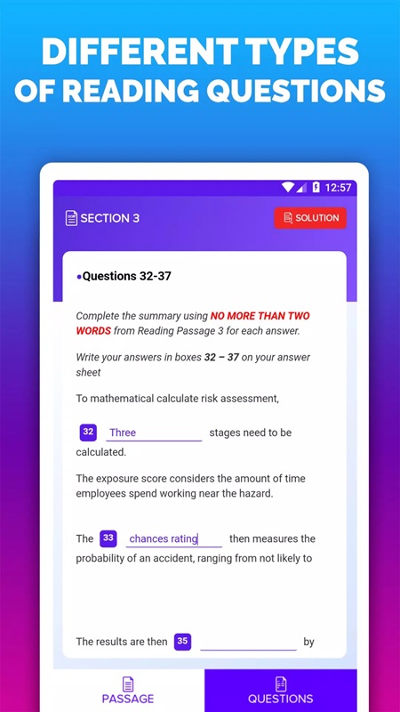 Many different types of questions for learners to refer to in IELTS Reading Tests MOD APK
