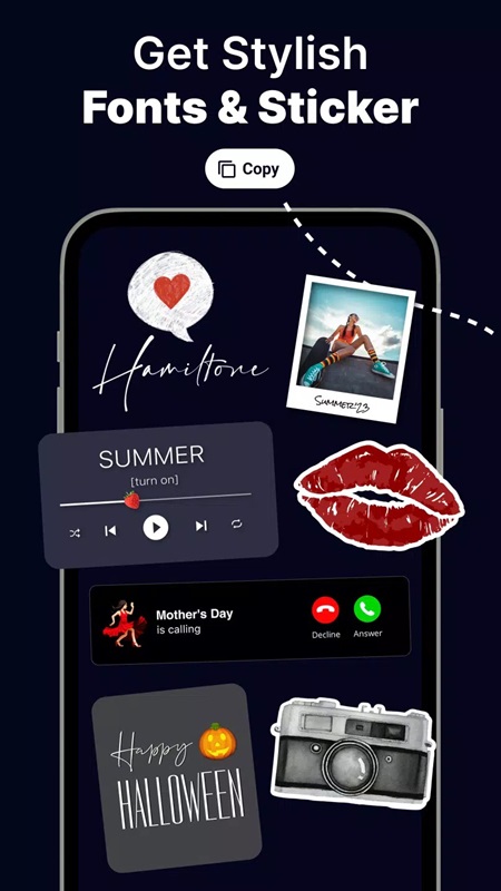 Discover many unique stickers and Giphy in Fontly MOD APK