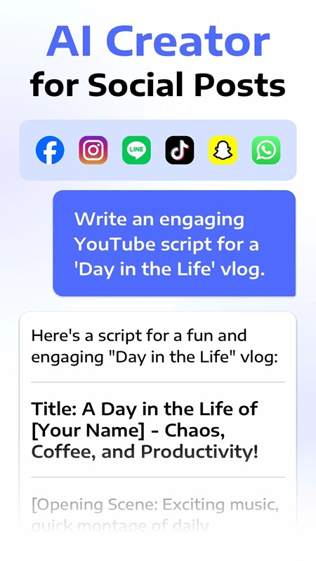 Create various commands to create social media posts in Deep Think MOD APK