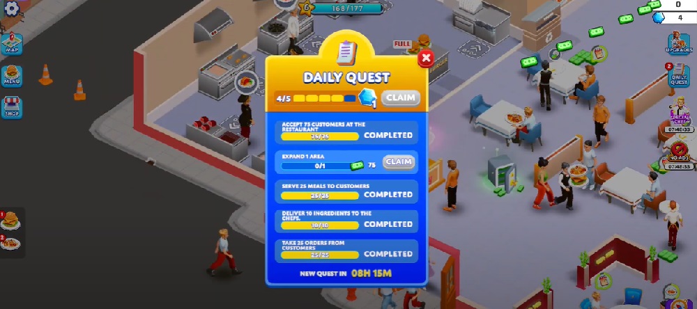 Complete missions to receive large amounts of money in Suzy's Restaurant MOD APK