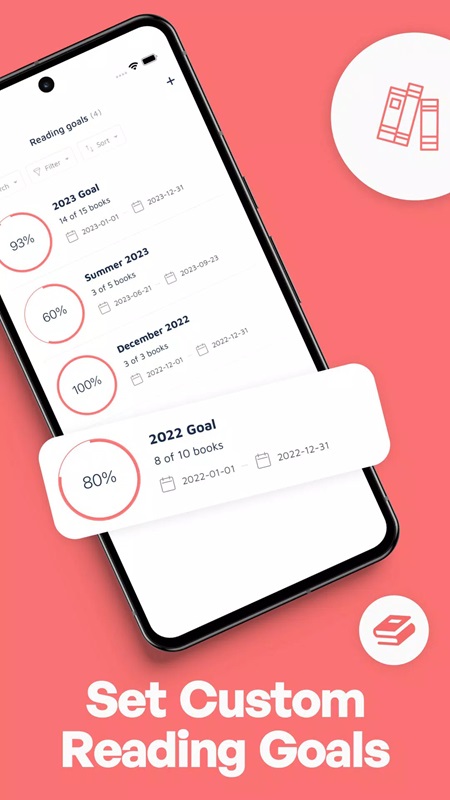 Track your reading progress by month or year in Bookshelf MOD APK