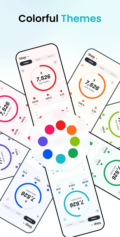 Choose from colorful skins to boost your workout spirit in Pedometer App MOD APK