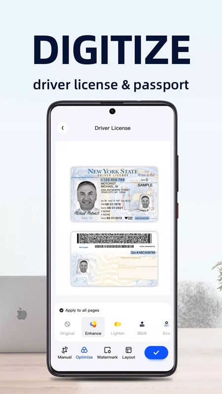 Explore the feature of digitizing driving license and passport in yescan MOD APK