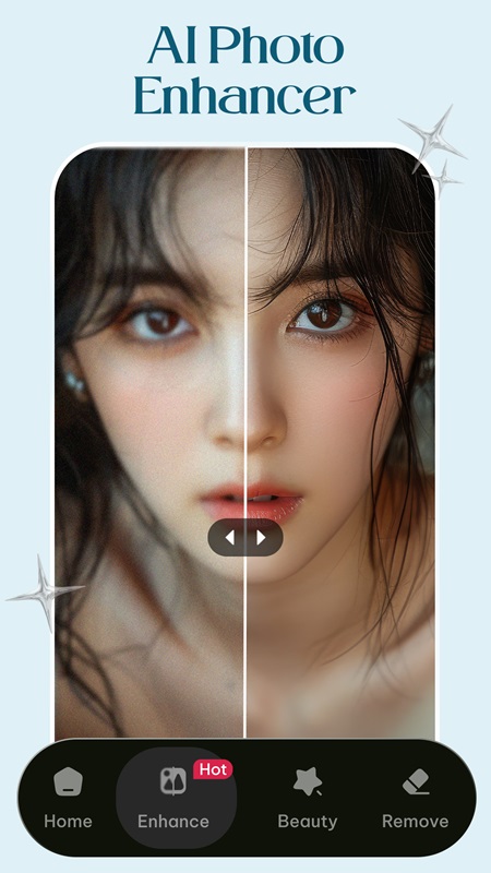 Access the image quality enhancement tools in AI Photo Editor MOD APK