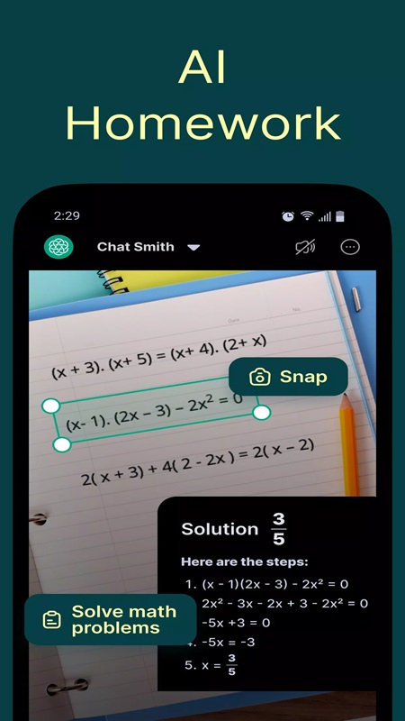 Solve your homework accurately in Chat Smith MOD APK