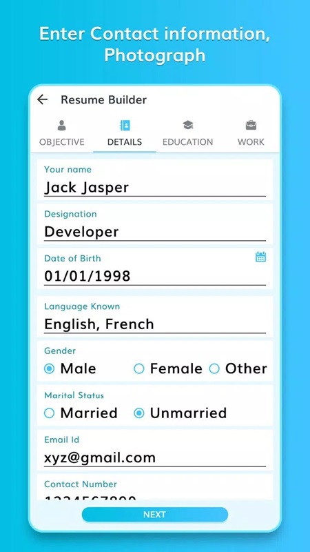 Customize some personal information in CV: Professional Resume Maker MOD APK