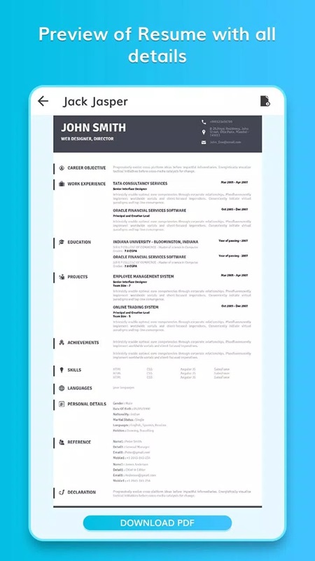 Preview CV templates before using in CV: Professional Resume Maker MOD APK