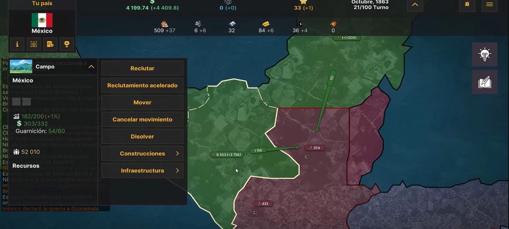 Send troops to fight against other nations in Warnament MOD APK