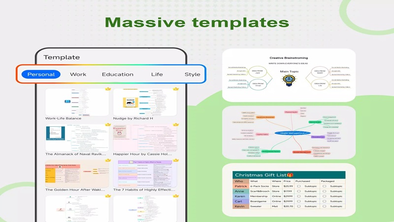 Access more diagram templates with different topics in Nice Mind Map MOD APK