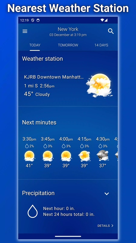Thường xuyên cập nhật dữ liệu thời tiết trong Weather Clear Skies MOD APK
