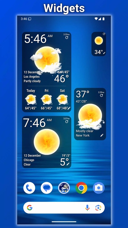Create a weather display widget right on the home screen in Weather Clear Skies MOD APK