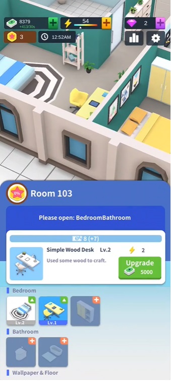 Buy more furniture to decorate your room door in Idle Landlord Sim MOD APK