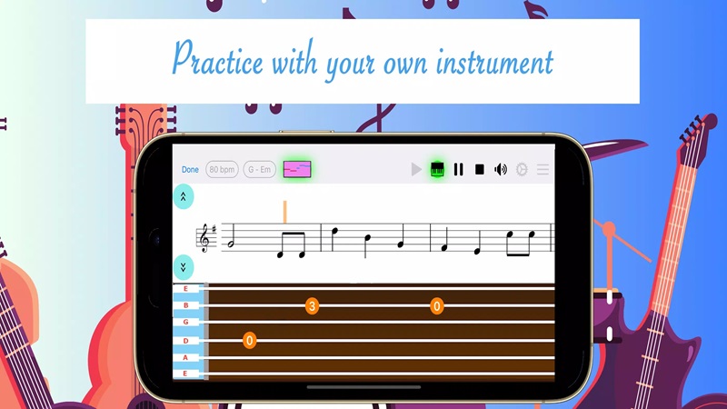 Choose from a variety of musical instruments to practice in Easy Note: learn music MOD APK