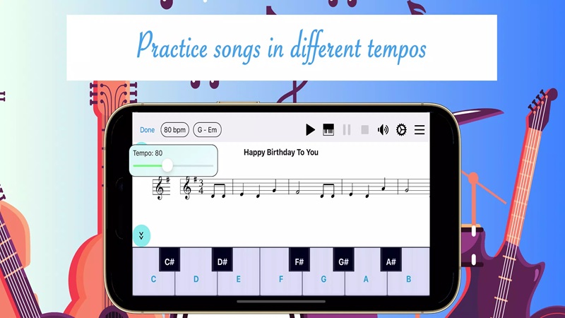 Customize the speed and tempo of songs in Easy Note: learn music MOD APK