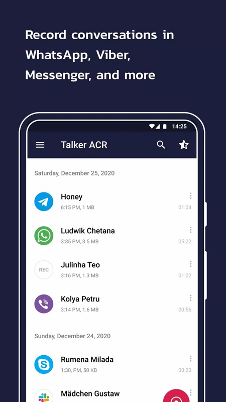 Freely record conversations across multiple platforms in Talker ACR MOD APK