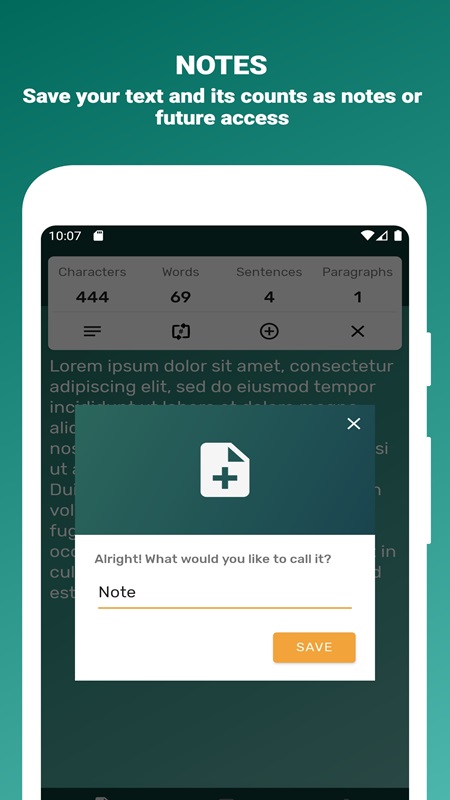 Create and save notes for documents quickly in Word Counter MOD APK