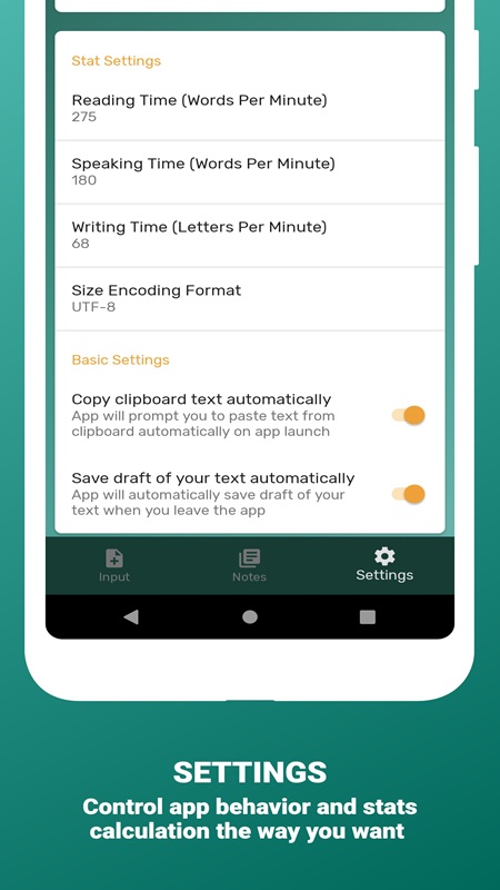 Customize the settings to your liking in Word Counter MOD APK