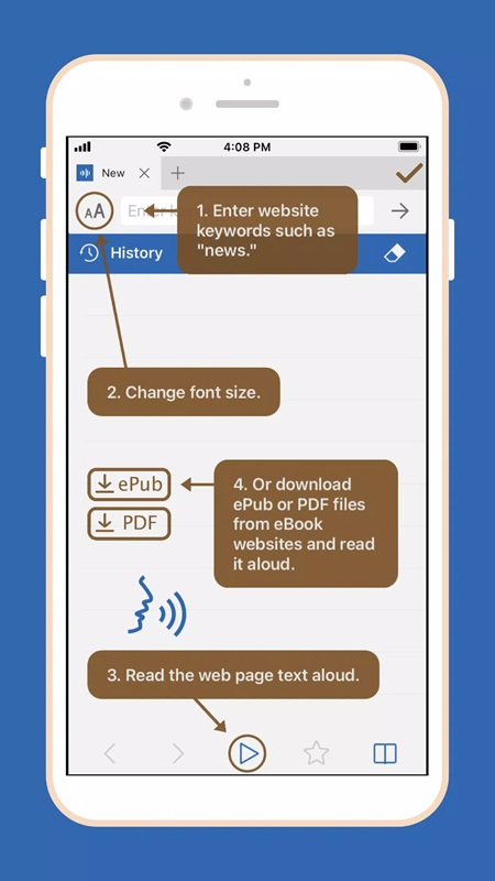 With just four simple steps, you have a perfect reading text in Audify read aloud web browser MOD APK