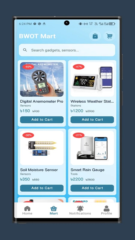 Search for and purchase weather tracking devices in BWOT Weather Forecast & Radar MOD APK