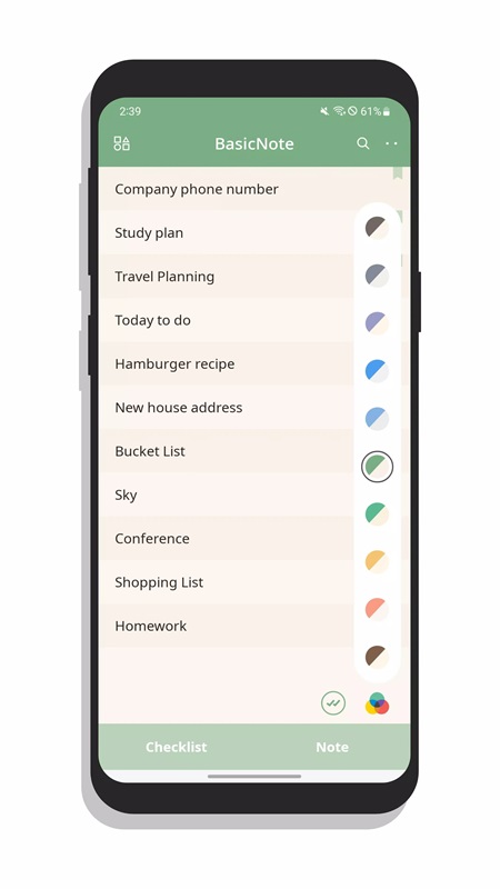 Change the display color of notes in BasicNote MOD APK