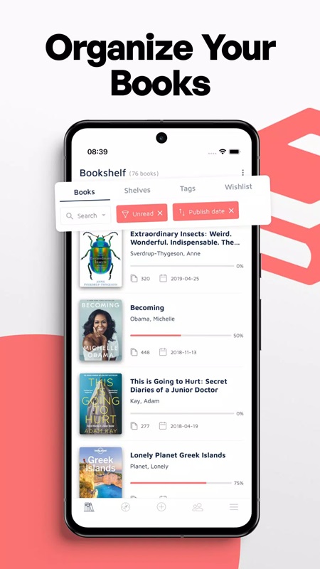 Use filters to optimize your search time for books in Bookshelf MOD APK