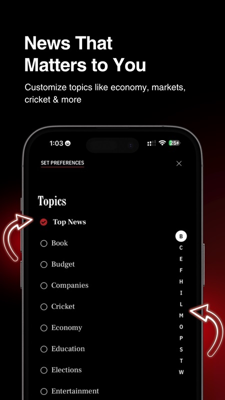 Choose your preferred news topics in Business Standard MOD APK