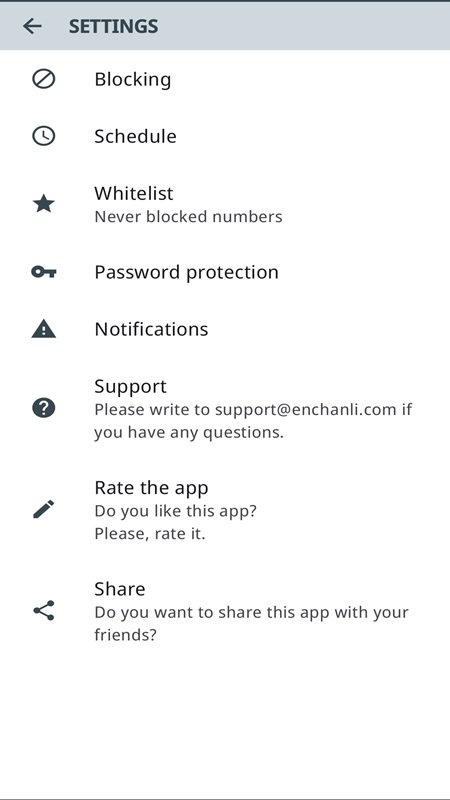 Customize the settings to your liking in Calls Blacklist MOD APK