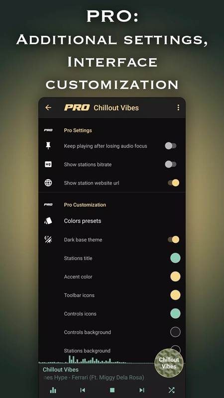 Access more advanced features in Chillout & Lounge music radio MOD APK