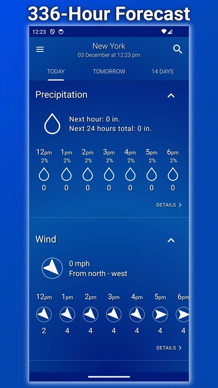 Track information related to wind speed, rainfall in Weather Clear Skies MOD APK