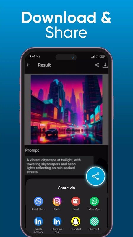 Easily share content on social media platforms in Deep AI MOD APK
