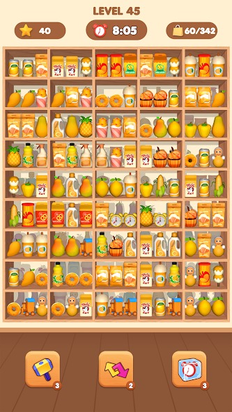 Ghép ba vật phẩm giống nhau lại để phá hủy chúng trong Goods Mix Puzzle Master MOD APK