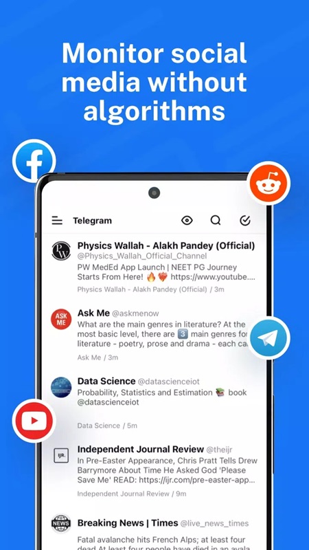 Perform information searches on social media platforms in Inoreader MOD APK