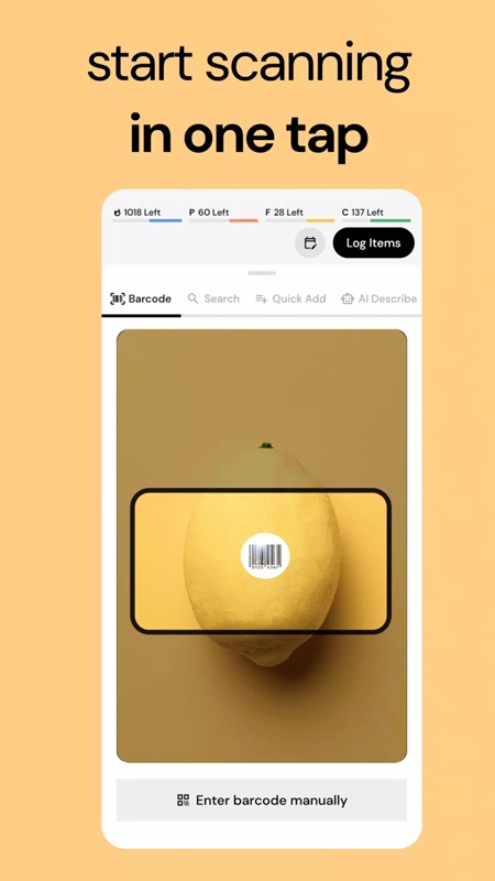 Scan barcodes to track nutritional facts on foods in MacroFactor MOD APK