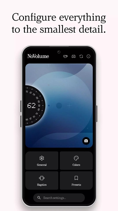 Use the volume control dial directly on the home screen in NoVolume MOD APK