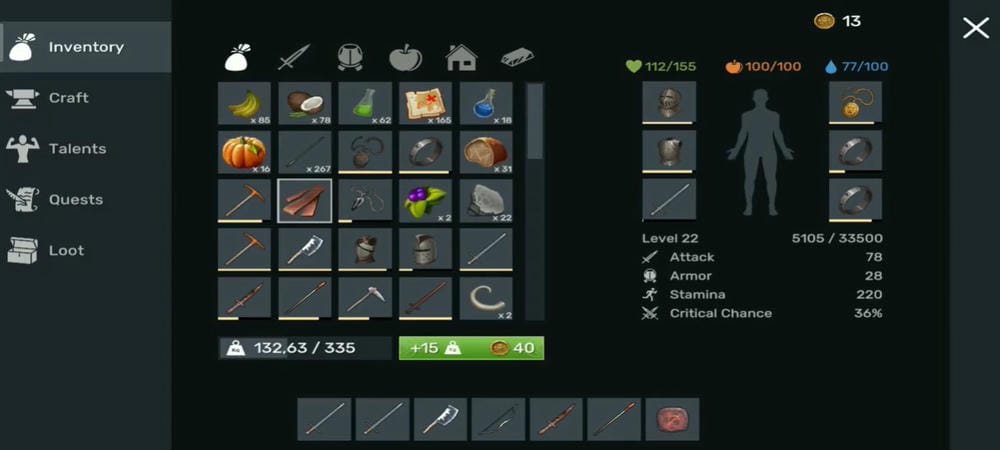 Many items can be crafted in Uncharted Island Survival MOD APK