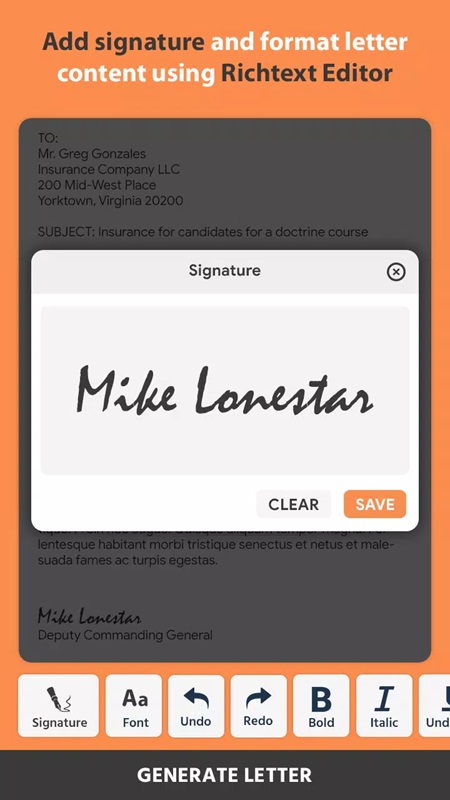 Customize the font style, size, and font type in Professional Letterhead Maker MOD APK