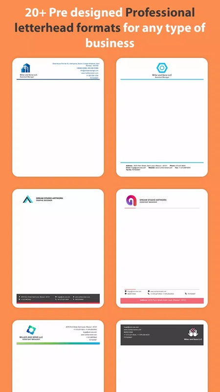 Letterhead template options are available in Professional Letterhead Maker MOD APK