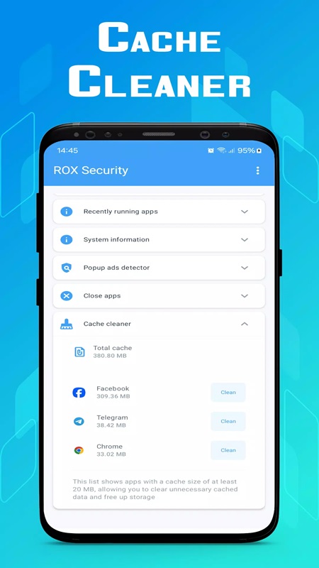Clear the cache to optimize phone storage in Rolex Security MOD APK